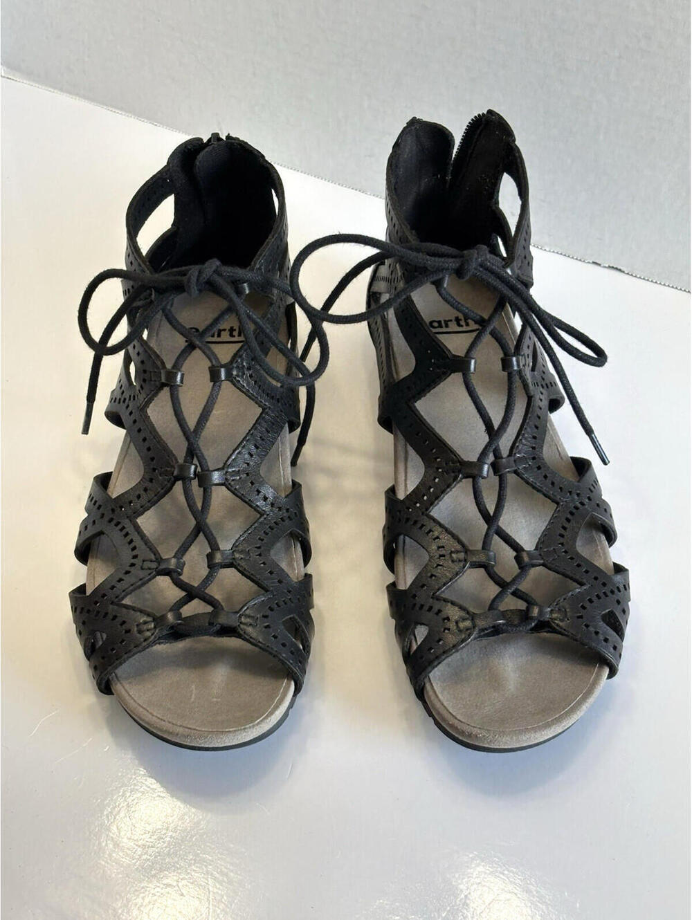 Earth Linden Lehi Sandals Women's Black Leather Gladiator Back Zip Comfy Sz 8.5 - Picture 4 of 14